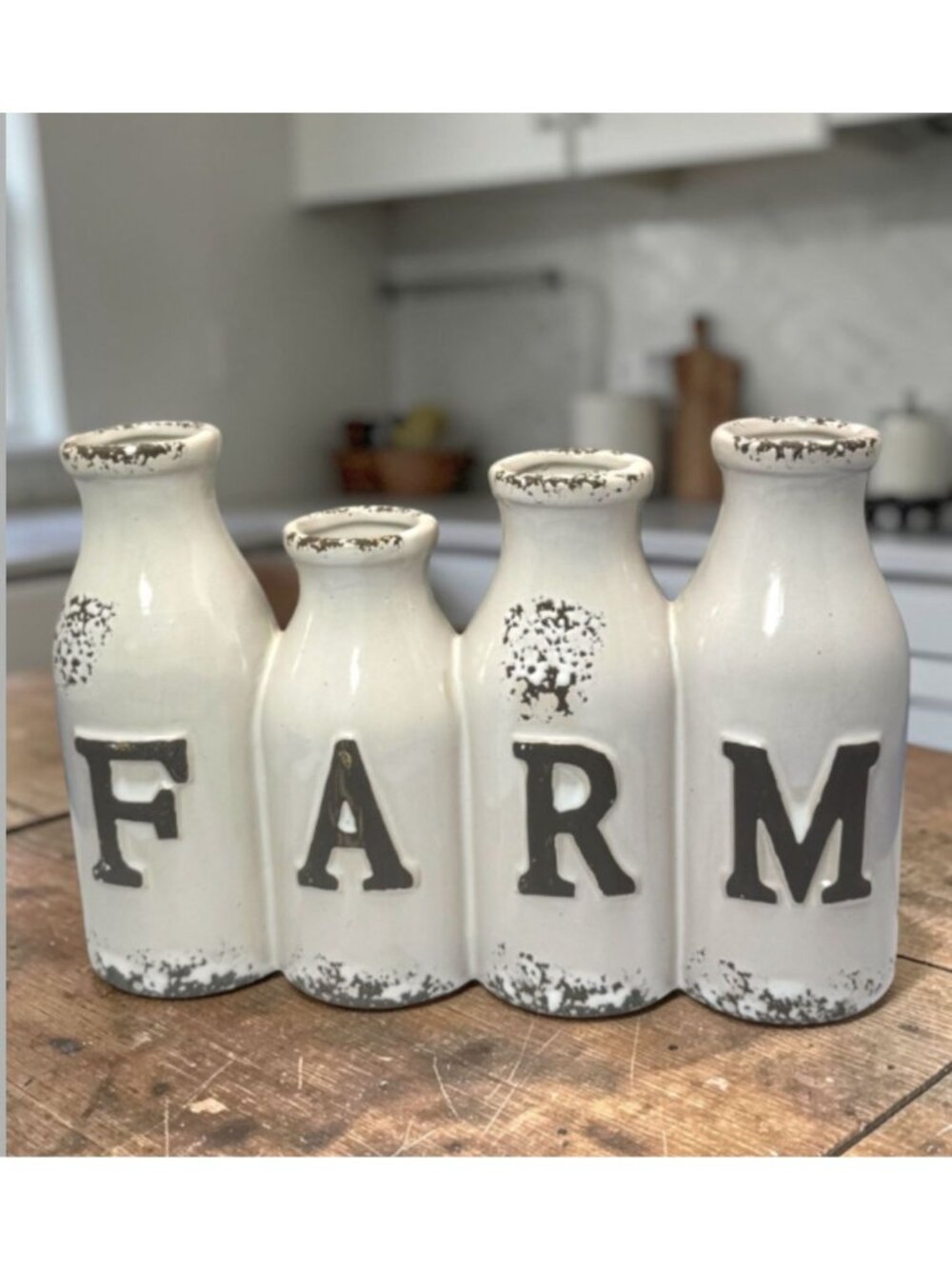 Rustic Farmhouse Four Spout Milk Bottle Ceramic Vase